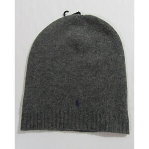 Polo Ralph Lauren Womens Wool Slouchy Beanie Hat Grey with Purple Pony NWT